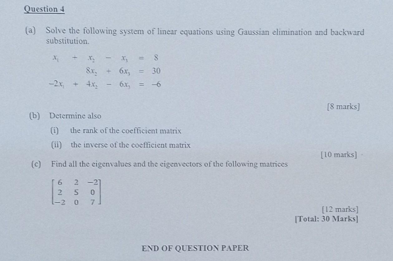 Solved (a) Solve the following system of linear equations | Chegg.com