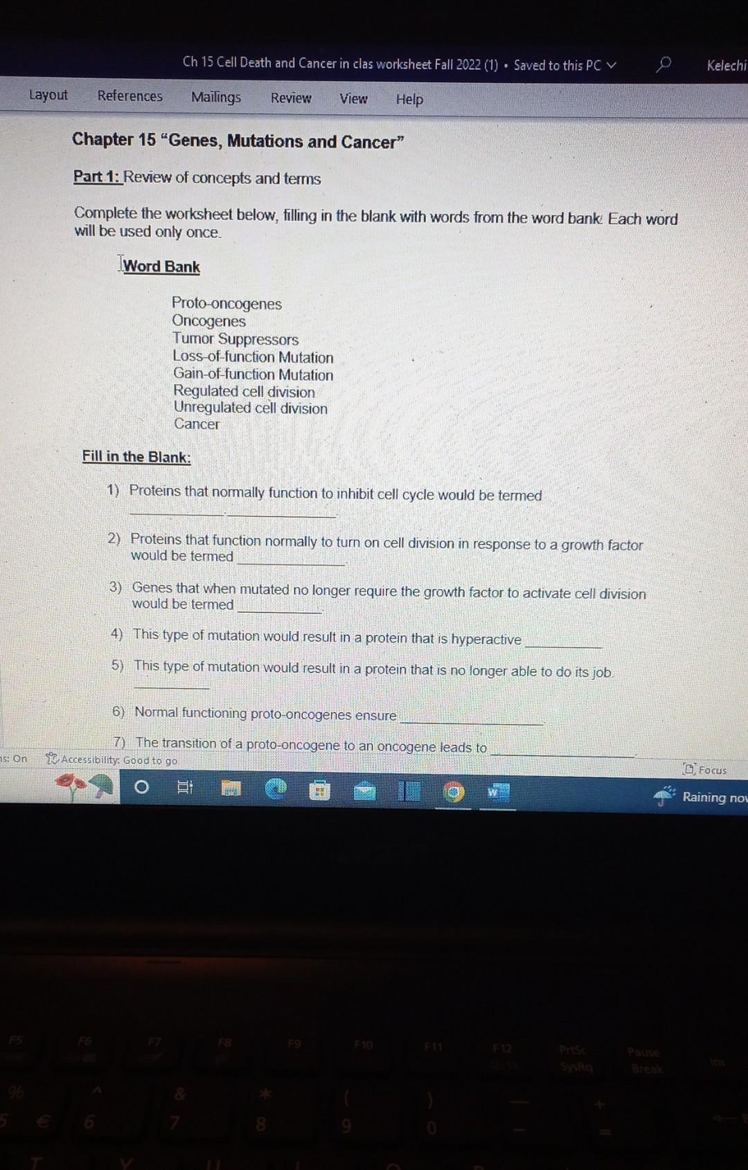 Solved Chapter 15 "Genes, Mutations and Cancer" Part 1: | Chegg.com