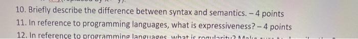 Solved 10. Briefly describe the difference between syntax | Chegg.com