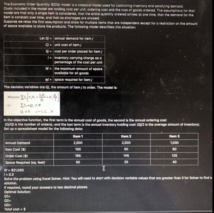 Solved The Economic Order Quantity (EOQ) model is a | Chegg.com