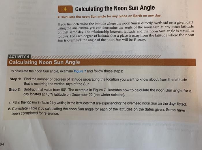 Solved 4 Calculating the Noon Sun Angle Calculate the noon