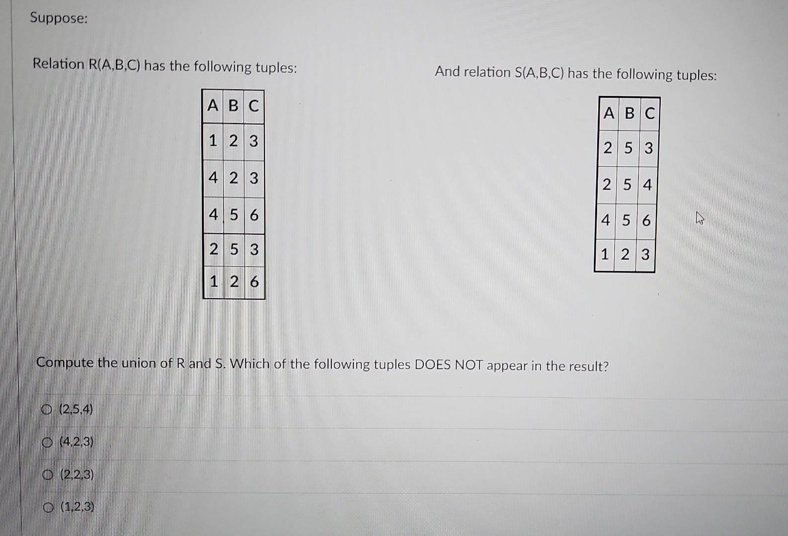 Solved Relation R(A,B,C) has the following tuples: And | Chegg.com