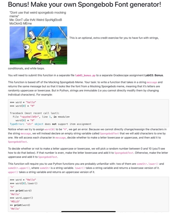 Solved Bonus Make Your Own Spongebob Font Generator Do Chegg Com