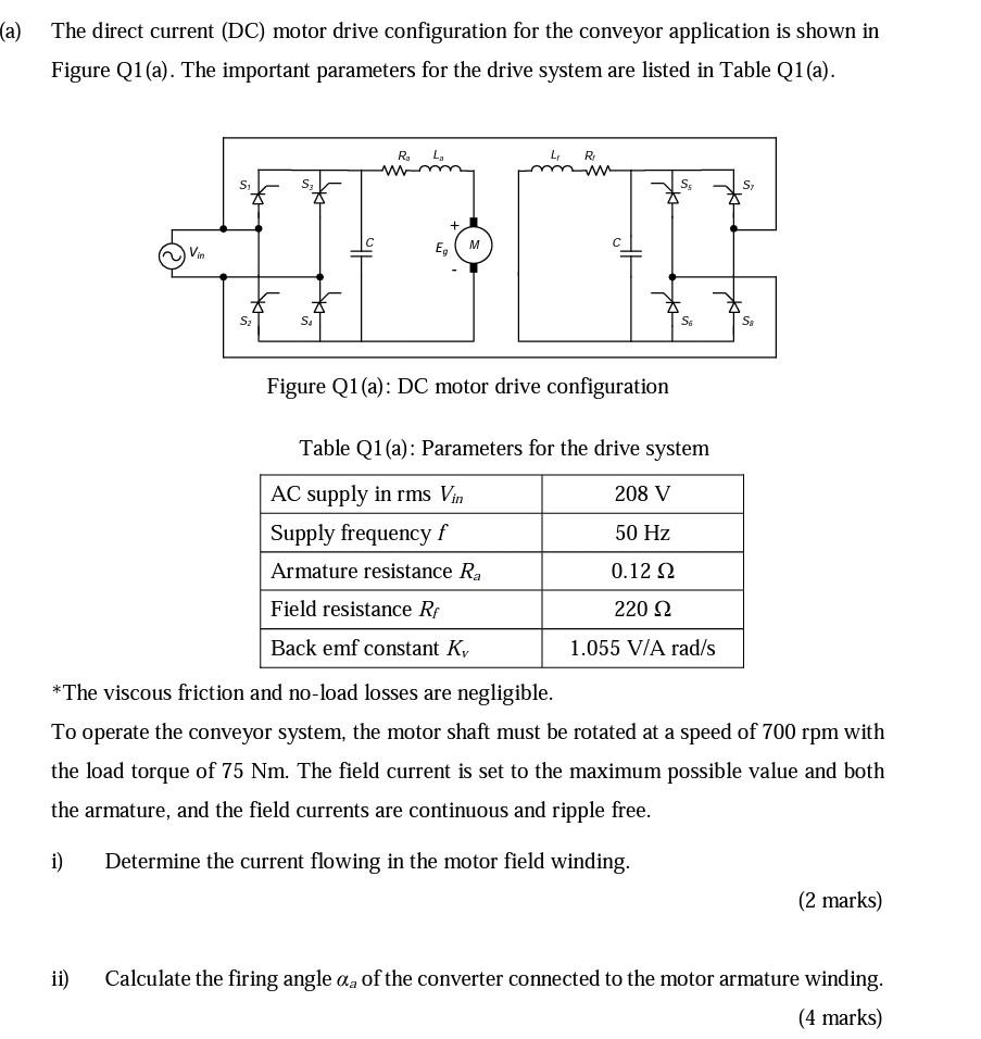 Solved (a) The direct current (DC) motor drive configuration