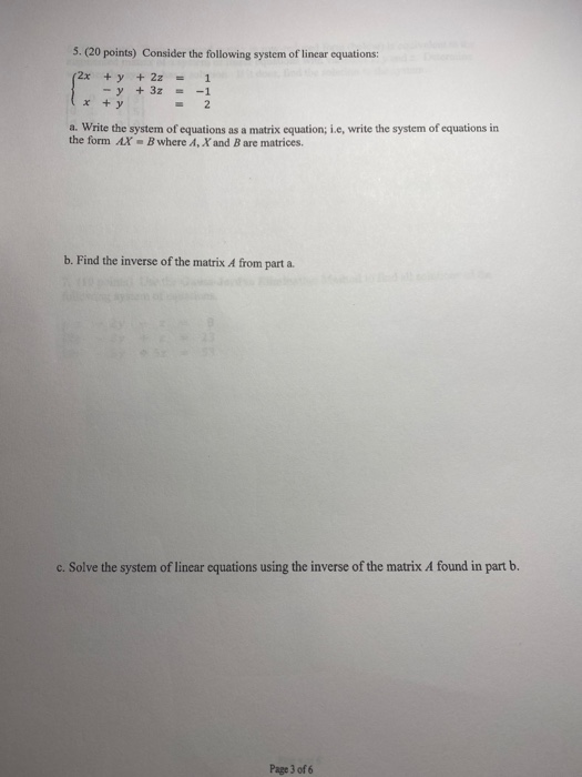 Solved 5. (20 points) Consider the following system of | Chegg.com
