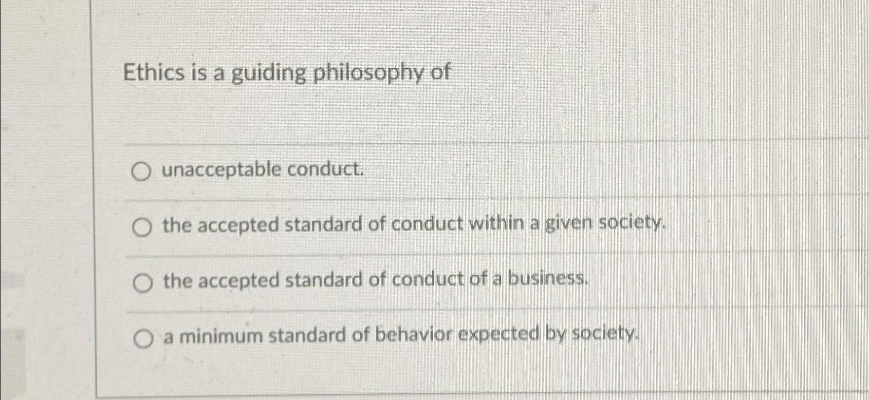 Solved Ethics Is A Guiding Philosophy Ofunacceptable Chegg Com