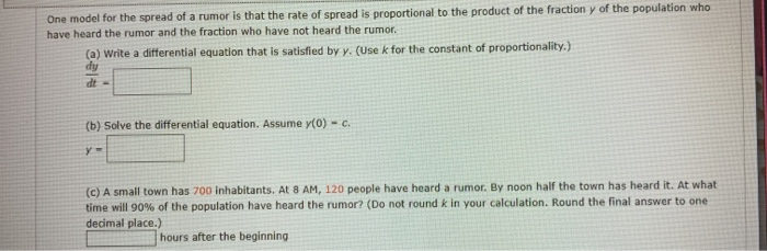 Solved One Model For The Spread Of A Rumor Is That The Rate | Chegg.com