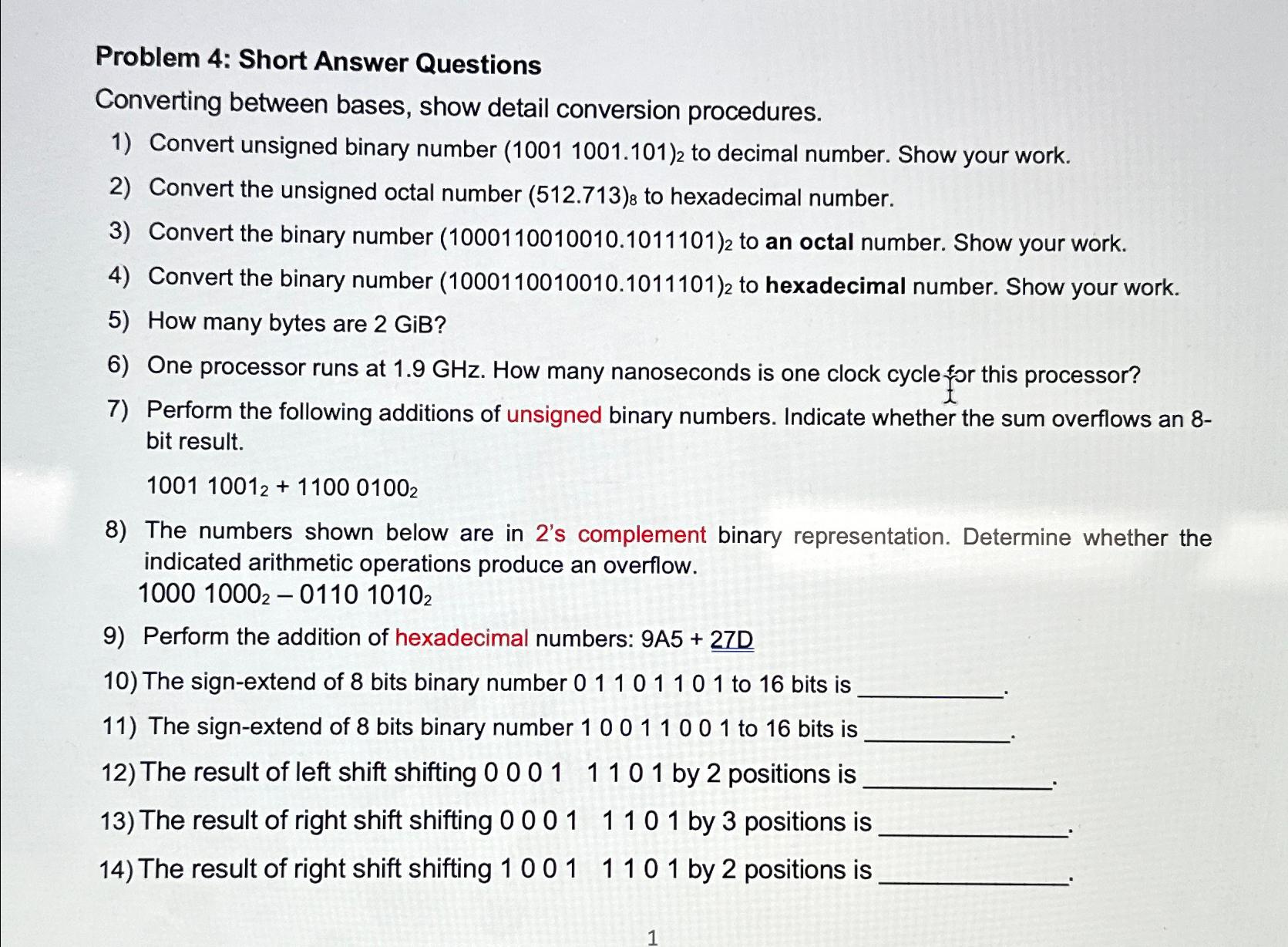 Solved problem 4 short answer questionsconverting between chegg