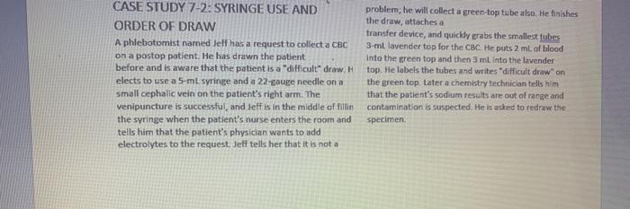 case study 7 2 syringe use and order of draw