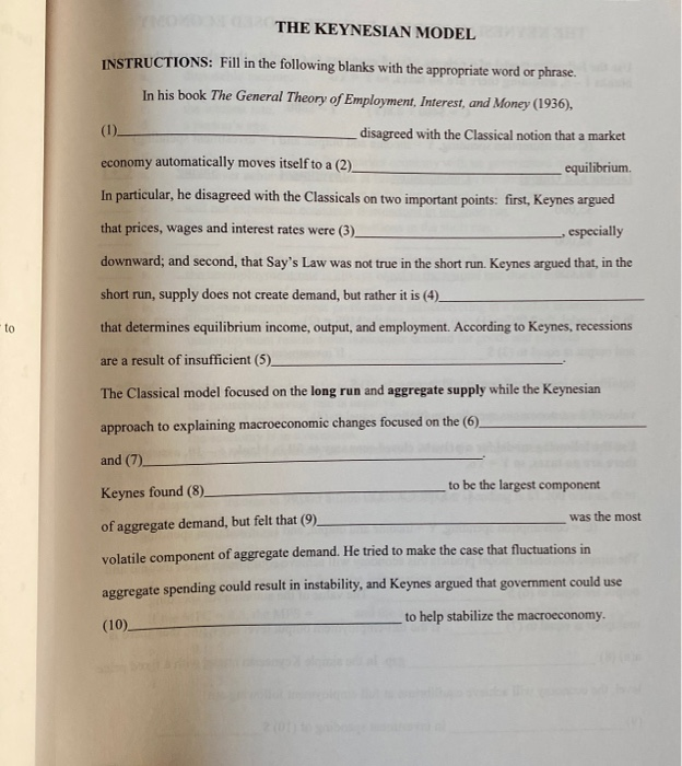 assignment apply concepts of the keynesian model