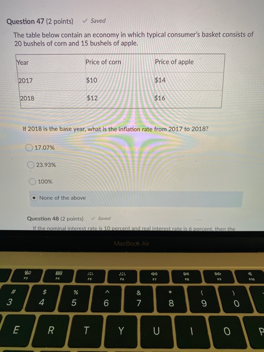 Solved Question 47 (2 points) Saved The table below | Chegg.com