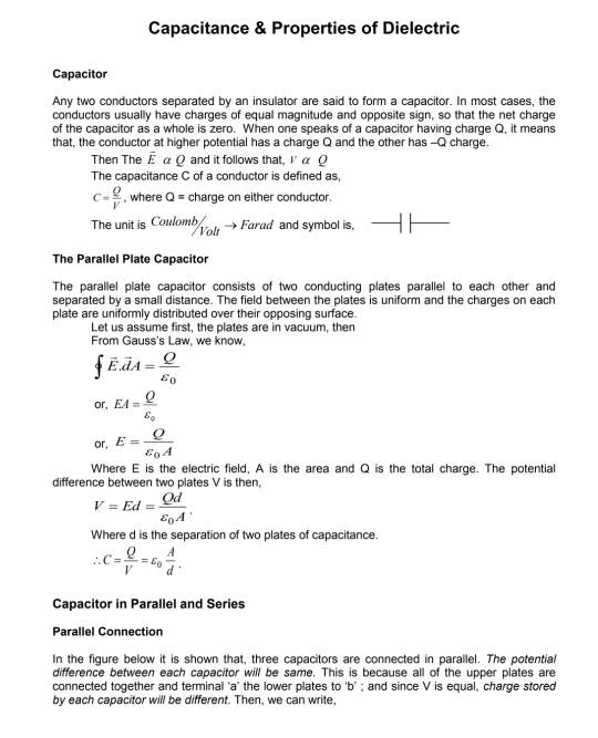 Solved Capacitance & Properties of Dielectric Capacitor Any | Chegg.com