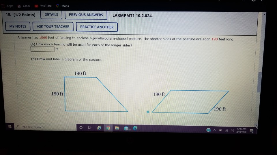 Solved A farmer has 1060 feet of fencing to enclo se a | Chegg.com