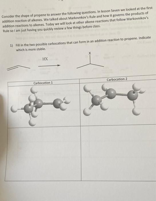 Solved Consider the shape of propene to answer the following | Chegg.com