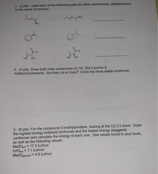 Solved 1. (3 pts) Label each of the following pairs as | Chegg.com