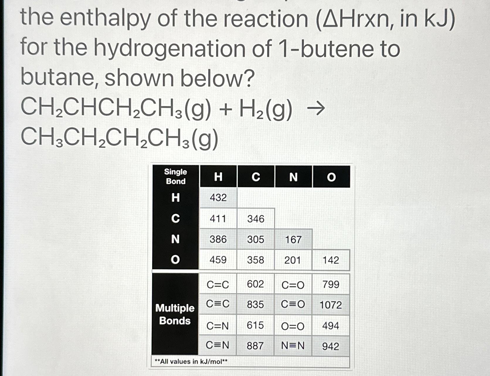 Solved the enthalpy of the reaction ( ΔHrxn, ﻿in kJ ) ﻿for | Chegg.com