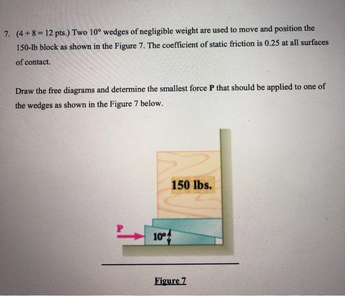 Solved 7. (4+ 8 = 12 pts.) Two 10° wedges of negligible | Chegg.com