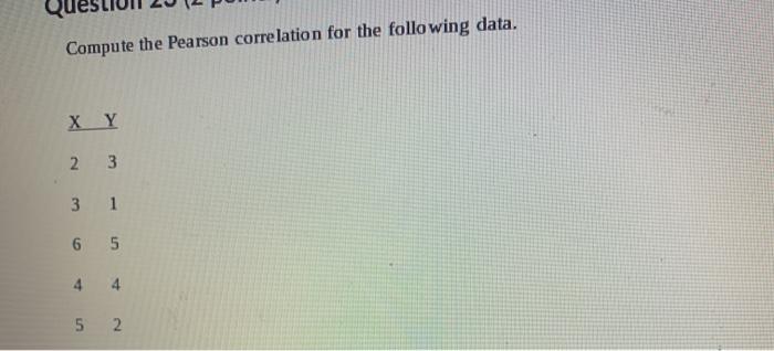 Solved Compute the Pearson correlation for the following | Chegg.com