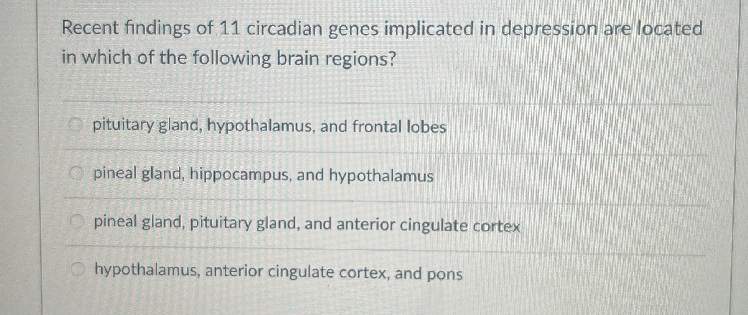 Solved Recent findings of 11 ﻿circadian genes implicated in | Chegg.com