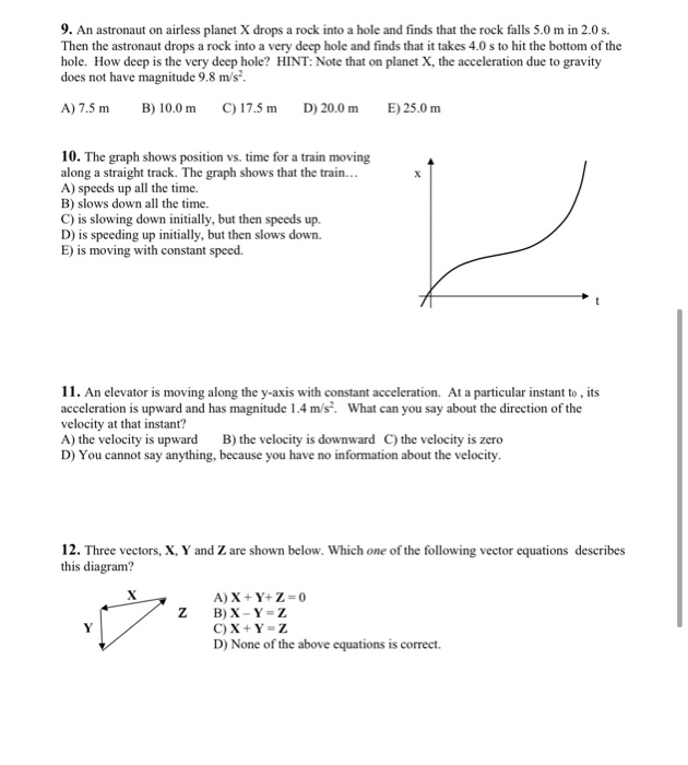 Solved 9. An astronaut on airless planet X drops a rock into | Chegg.com