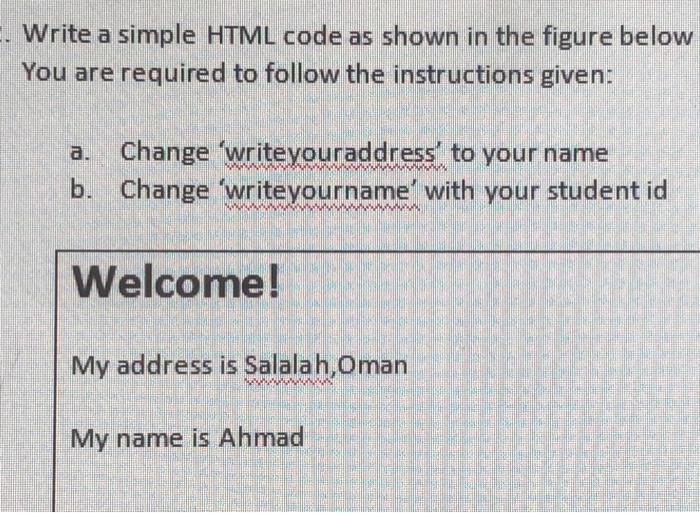 Solved Write a simple HTML code as shown in the figure below | Chegg.com