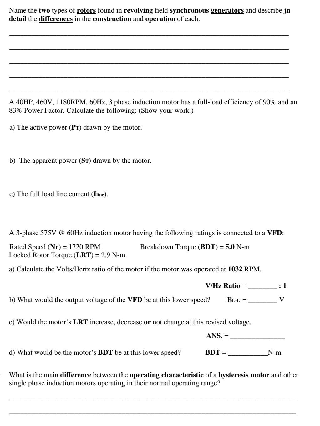 Solved Name the two types of rotors found in revolving field