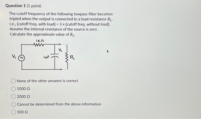 Solved The cutoff frequency of the following lowpass filter | Chegg.com