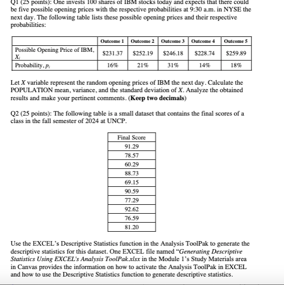 Solved Q1 (25 ﻿points): One invests 100 ﻿shares of 1BM | Chegg.com