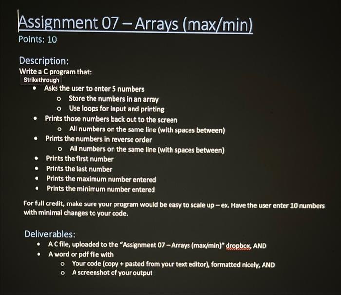 Solved Assignment 07 - Arrays (max/min) Points: 10 | Chegg.com image.