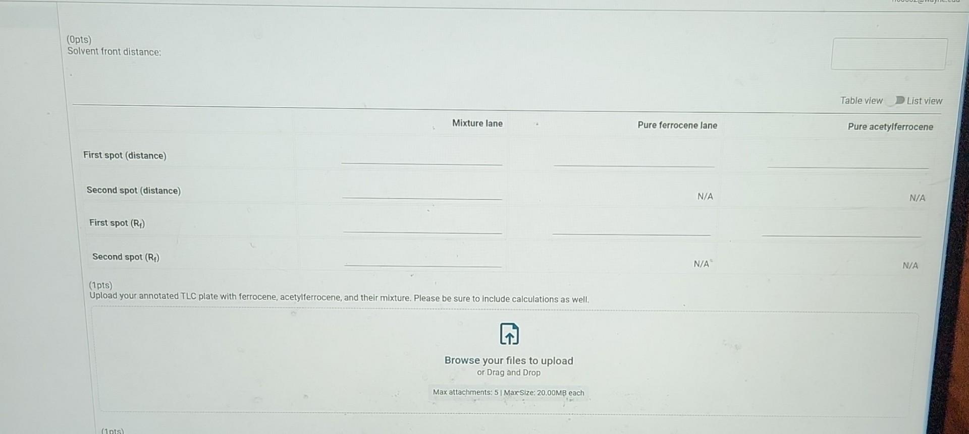 Solved (1pts) 4. Which solvent did you run the TLC with the