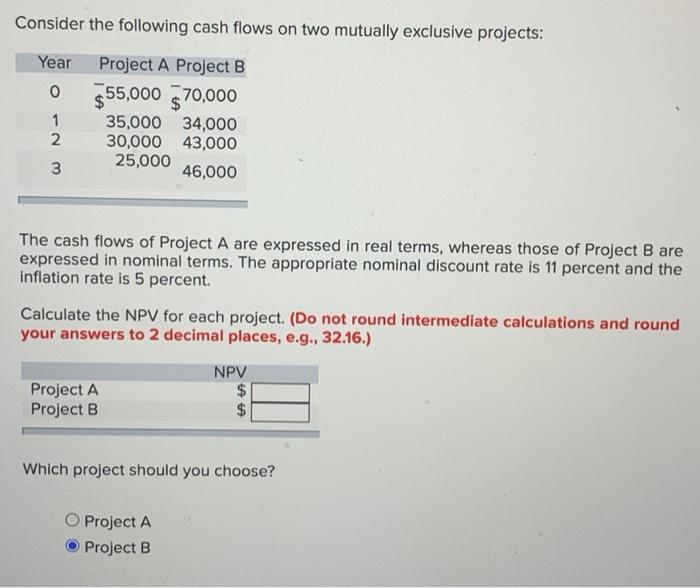 Solved Consider The Following Cash Flows On Two Mutually | Chegg.com