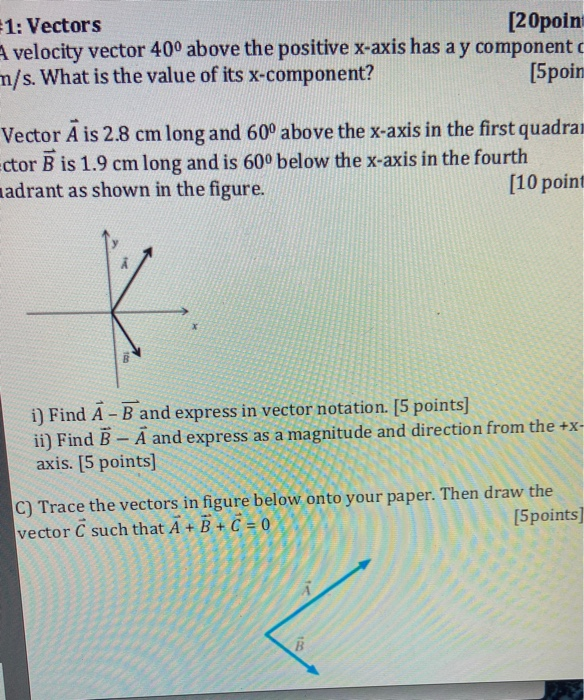 Solved 1: Vectors [20poin velocity vector 40° above the | Chegg.com