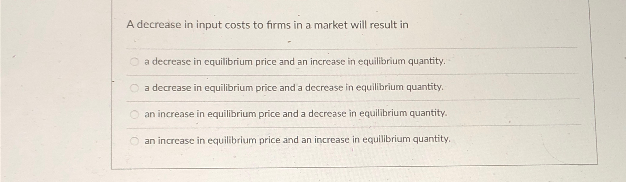 Solved A decrease in input costs to firms in a market will | Chegg.com