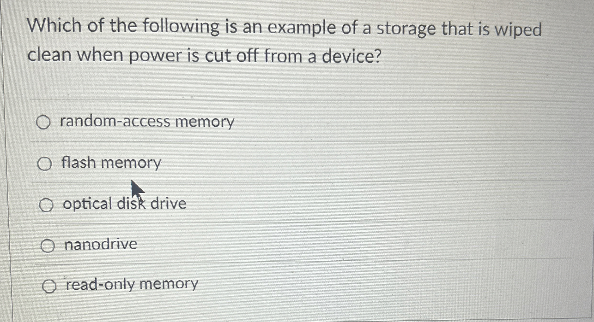 Solved Which of the following is an example of a storage