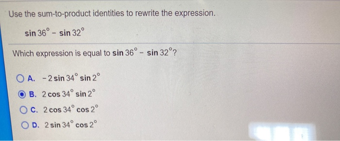 Solved Use A Product To Sum Identity To Rewrite The