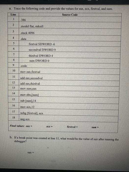 Solved a. Trace the following code and provide the values | Chegg.com
