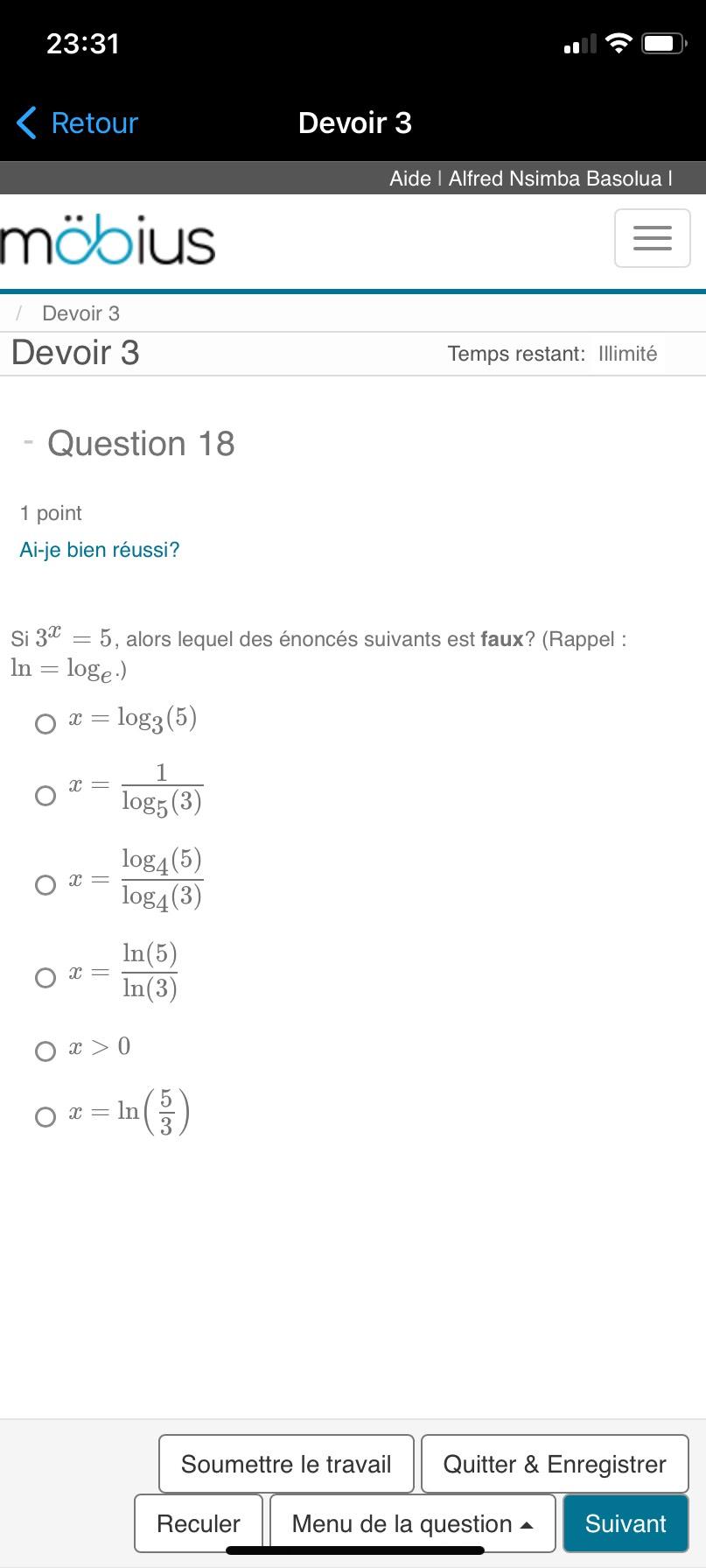 Solved 23:31RetourDevoir 3Aide | ﻿Alfred Nsimba Basolua | Chegg.com