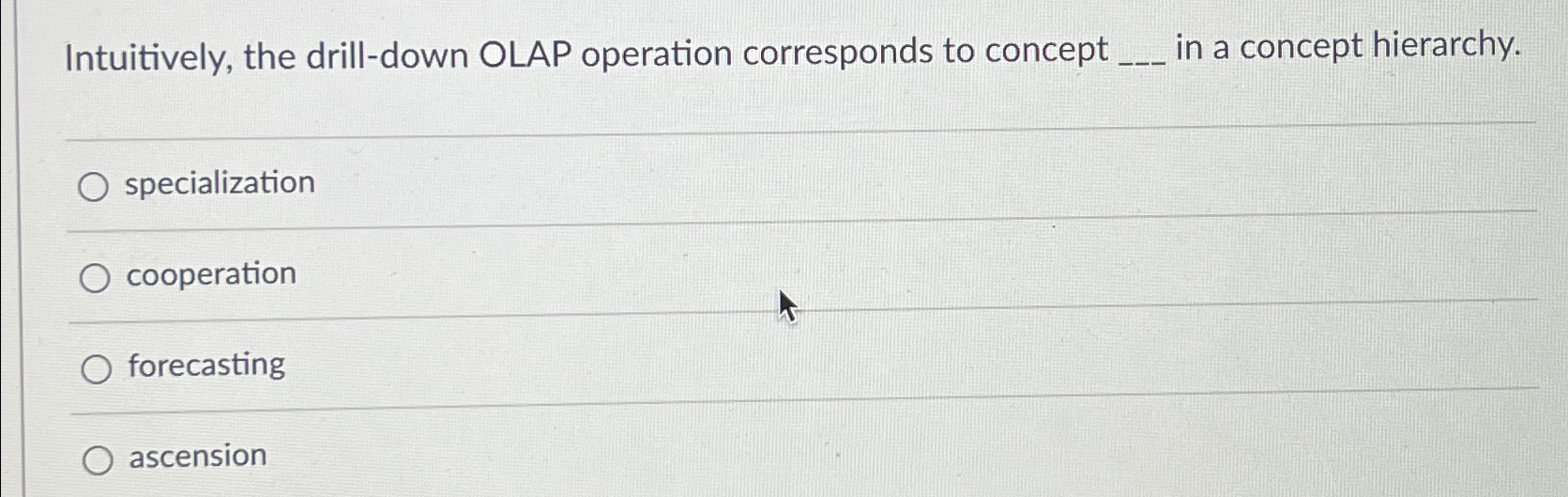 Solved Intuitively, the drilldown OLAP operation