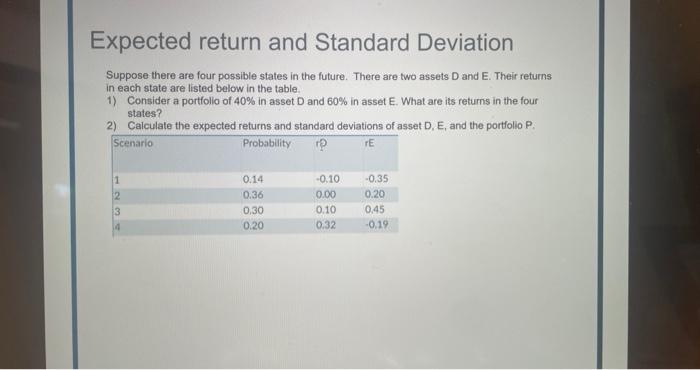 Expected return and Standard Deviation Suppose there | Chegg.com