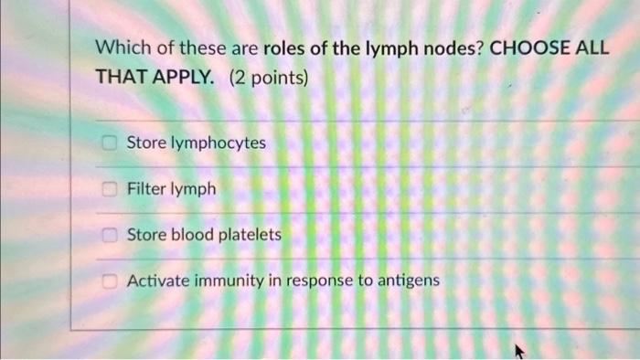 Solved Which of these are roles of the lymph nodes? CHOOSE | Chegg.com