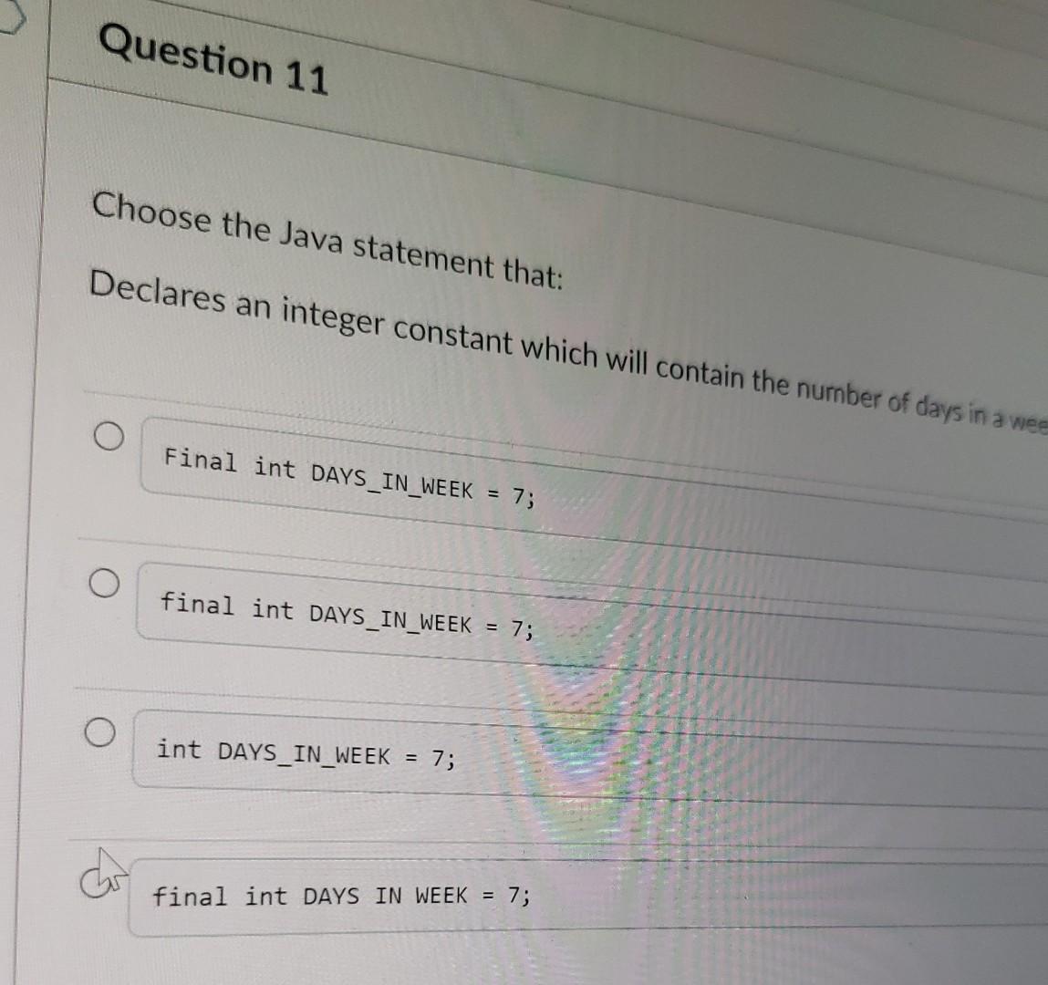 Solved loose the following Java code fragment that does not | Chegg.com