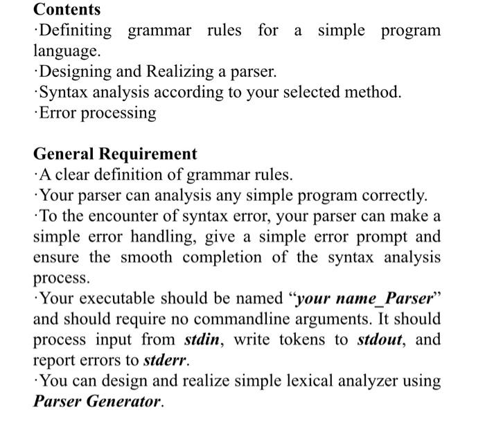 Solved Contents Definiting grammar rules for a simple | Chegg.com