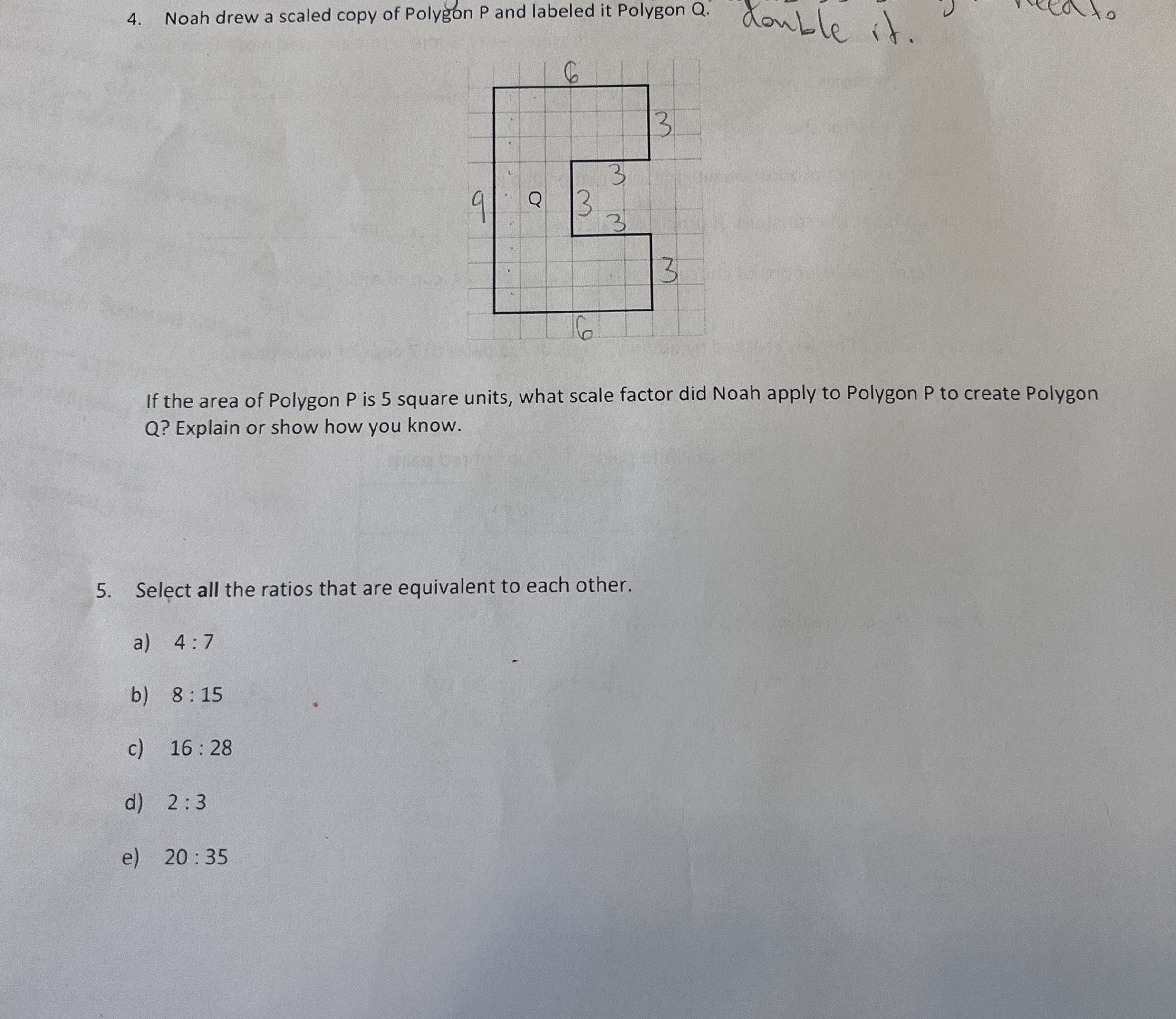 Solved Noah drew a scaled copy of Polygon P and labeled it | Chegg.com