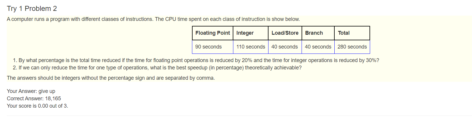 Solved Try 1 ﻿Problem 2A computer runs a program with | Chegg.com