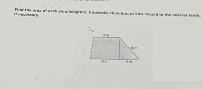 Solved Find the area of each parallelogram, trapezoid, | Chegg.com