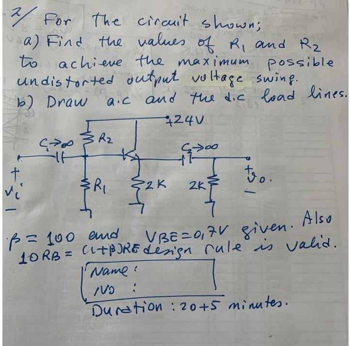 Solved 2/ for the circuit shown; a) Find the values of R, | Chegg.com