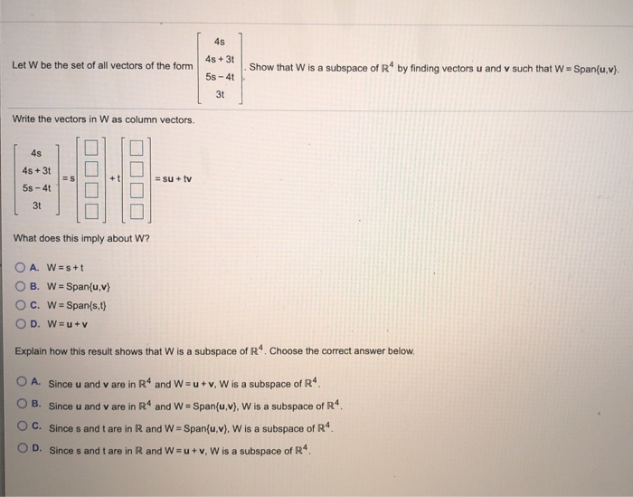 Solved Let W Be The Set Of All Vectors Of The Form Show Chegg Com