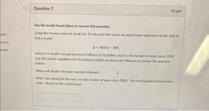 Solved Apply linear regression to the data in the table to | Chegg.com
