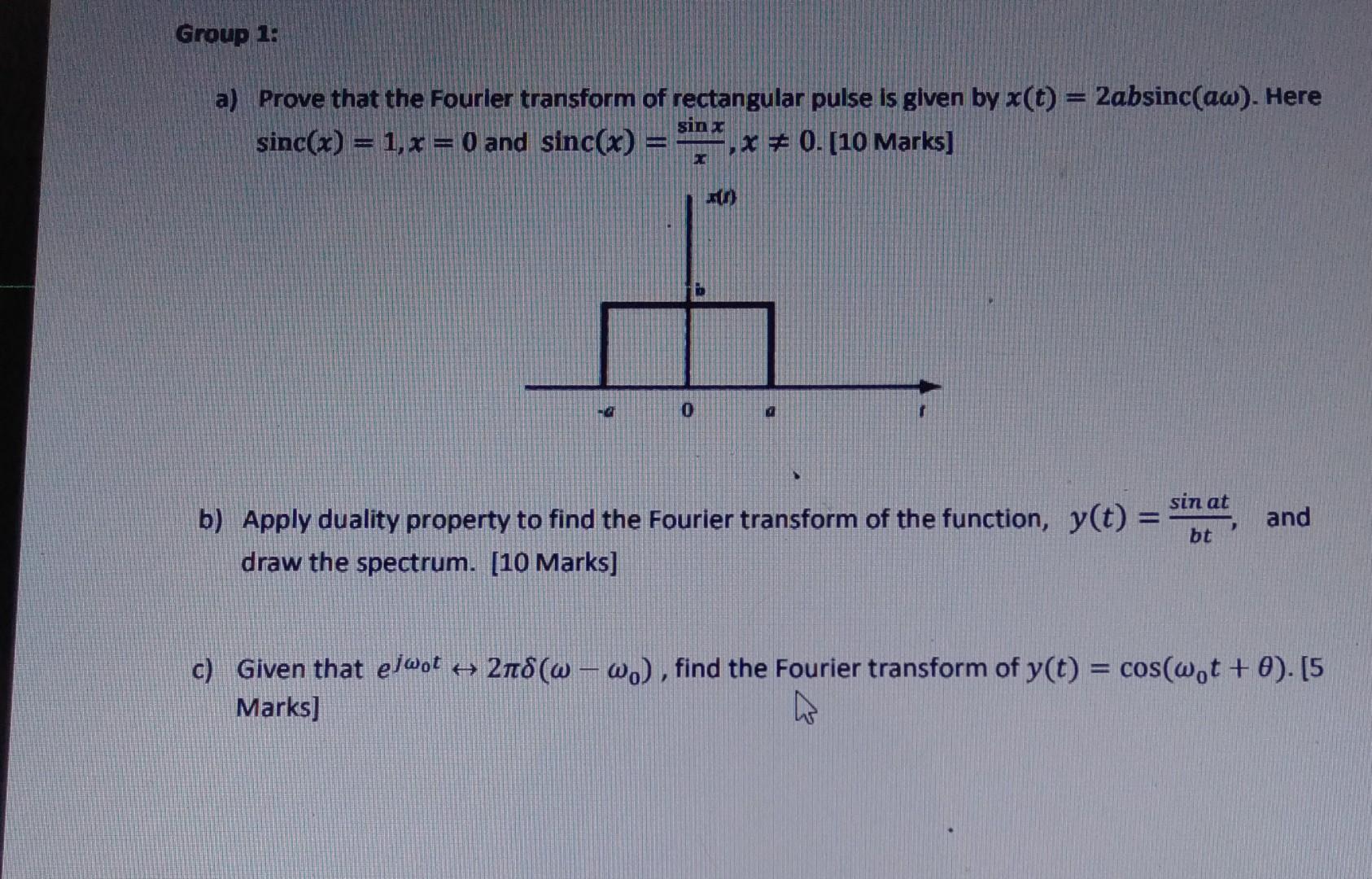 Solved Group 1: a) Prove that the Fourier transform of | Chegg.com