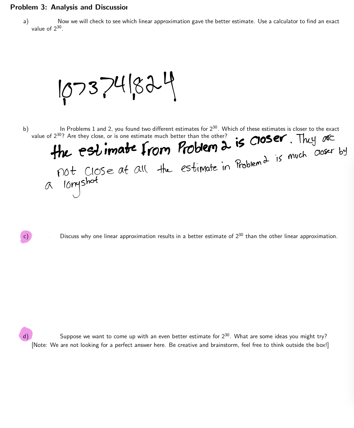 Problem 3: Analysis and Discussiora) ﻿Now we will | Chegg.com